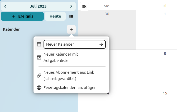 Kalender hinzufügen